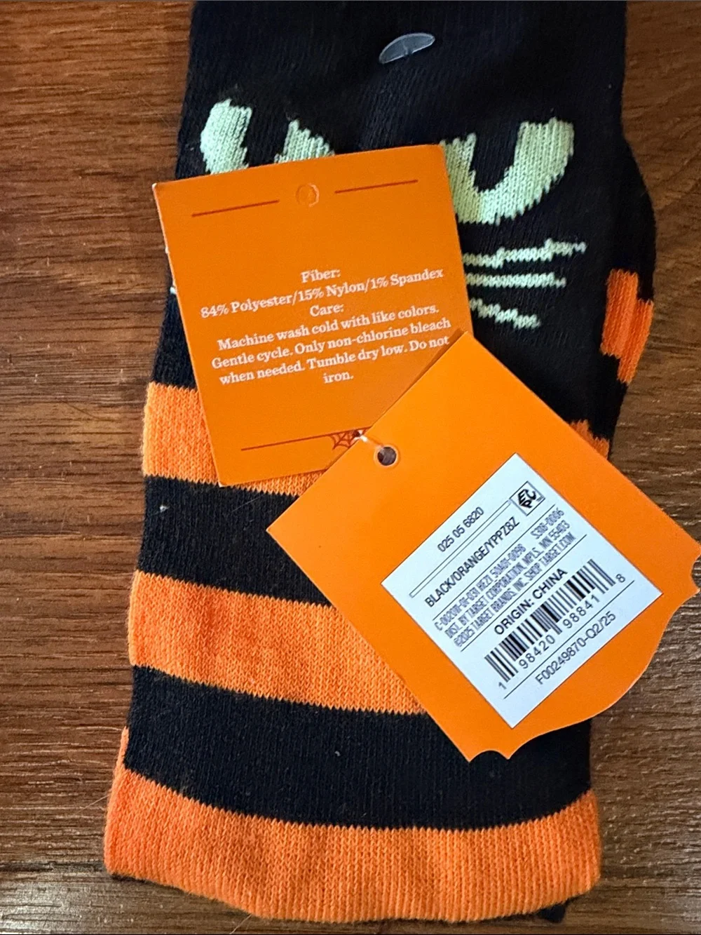 New with tags - Glow in the Dark / Black and Orange Cat Crew Socks